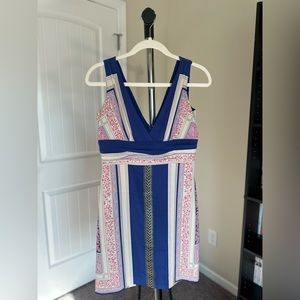Vintage Nicole Miller Studio Above Knee, Mini Striped Dress Royal Blue